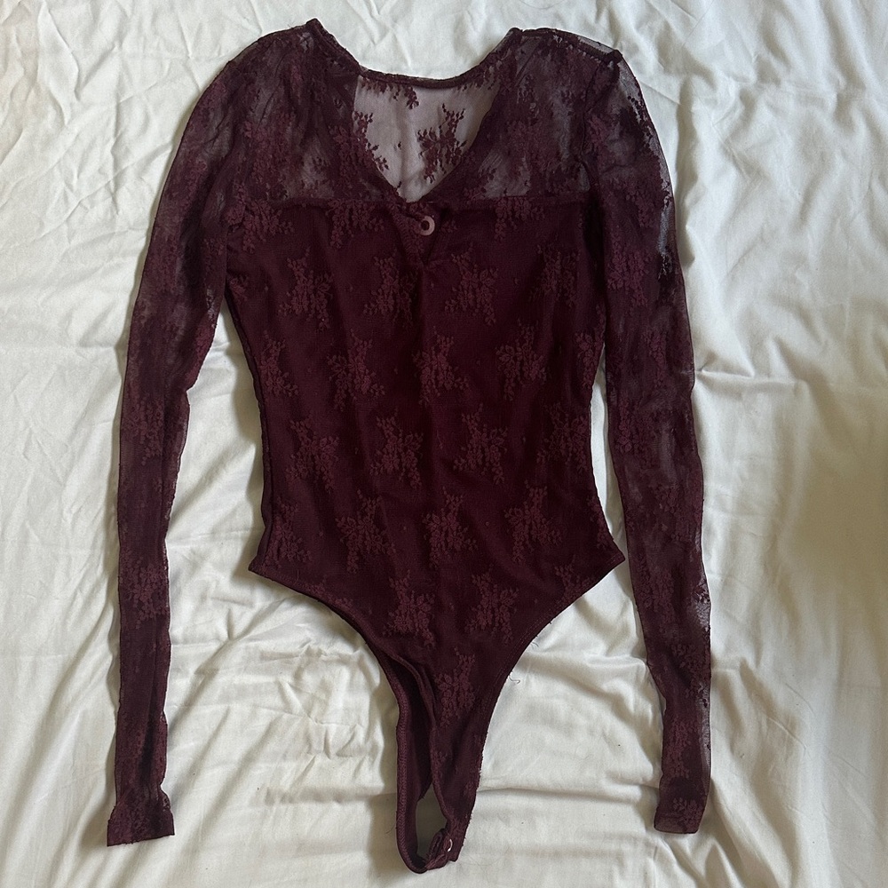 SO Lace Long Sleeve Bodysuit - Dark Red